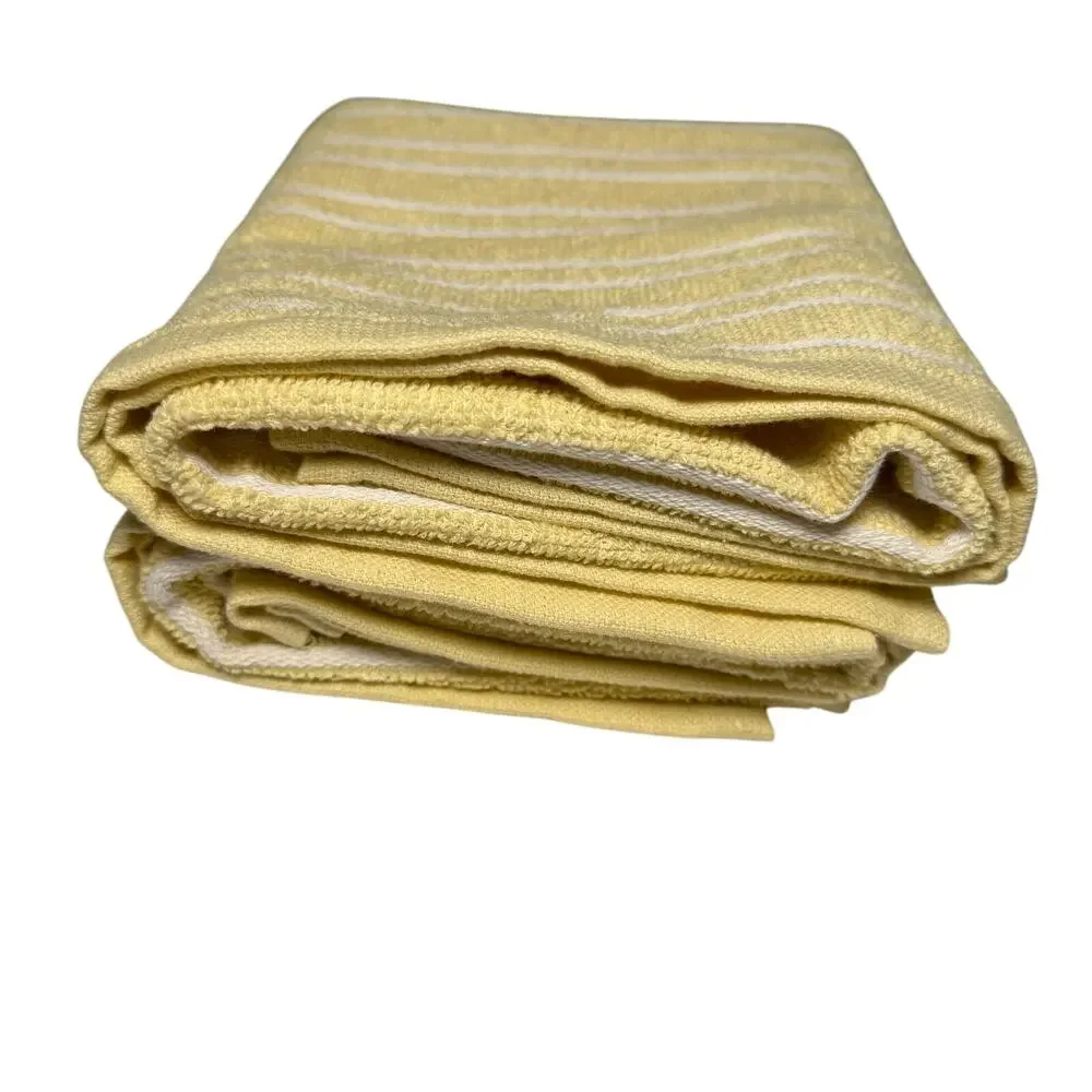 Set of 2 Yellow & White Striped Hand Towels 100% Cotton Oeko-Tex Certified NWOT